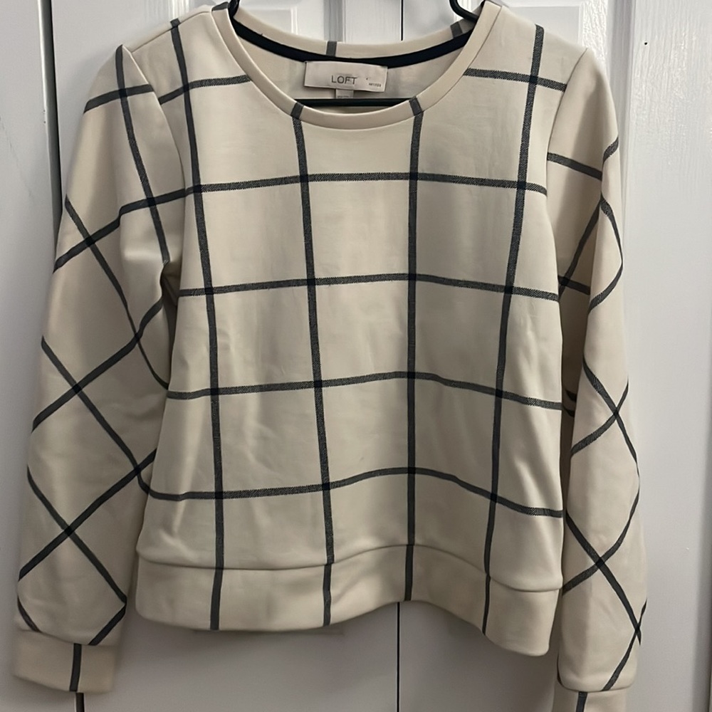 Loft white and blue check sweatshirt sweater - Picture 3 of 3